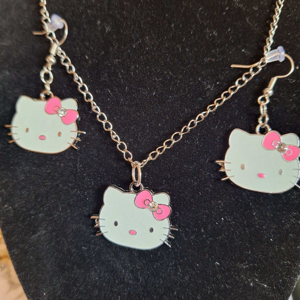 Handmade Hello Kitty Necklace and Earring Set